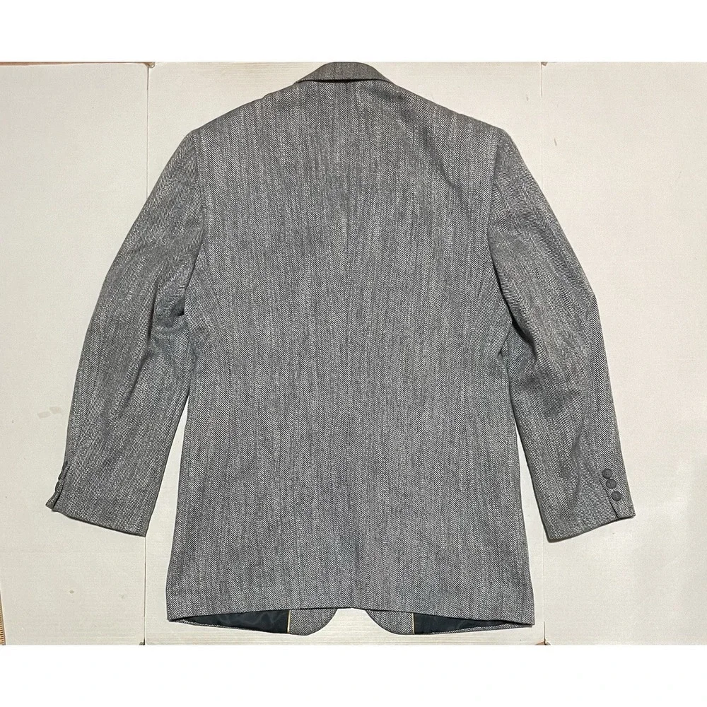 Haggar Vintage Mens 40L Gray Herringbone Tweed Mens Blazer Jacket Sport Coat